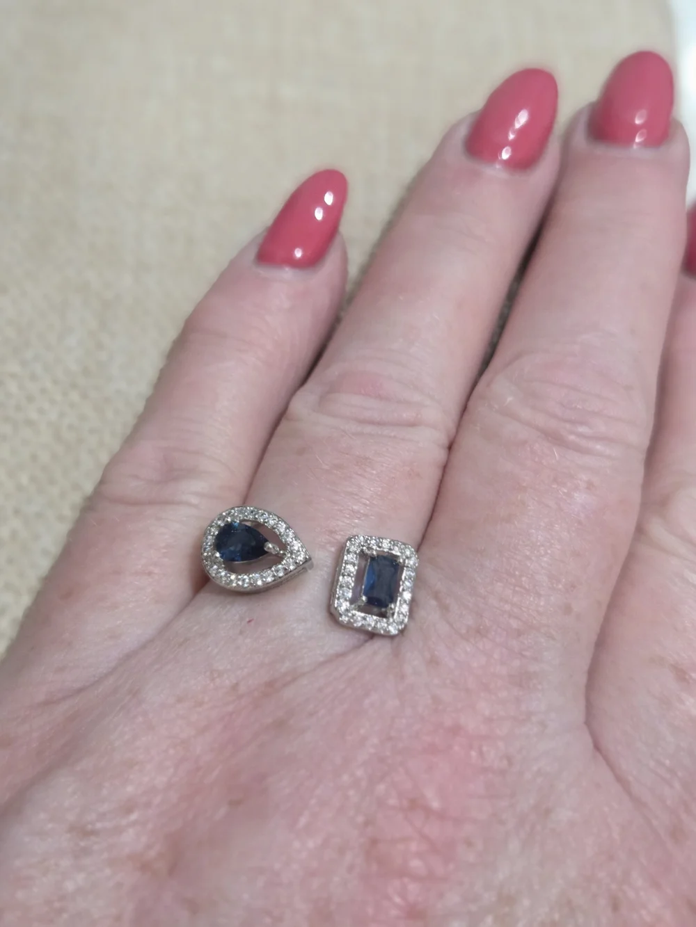 Sterling Silver Double-Head Blue Sapphire Halo Ring